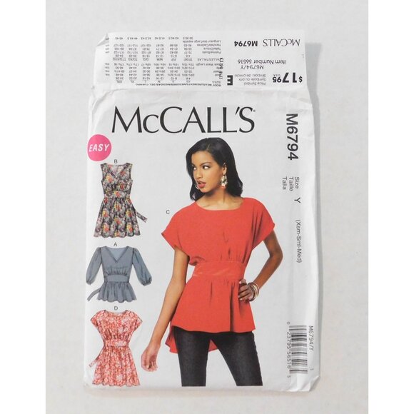 McCalls M6794 Easy Misses Tops Tunics Sizes XS - M Sewing Pattern Uncut - Picture 1 of 4